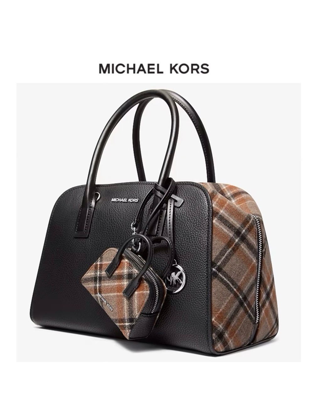 NWT MICHAEL KORS Aston Wool Blend Faux Leather Trim Bag Charm/Coin Purse Keychai